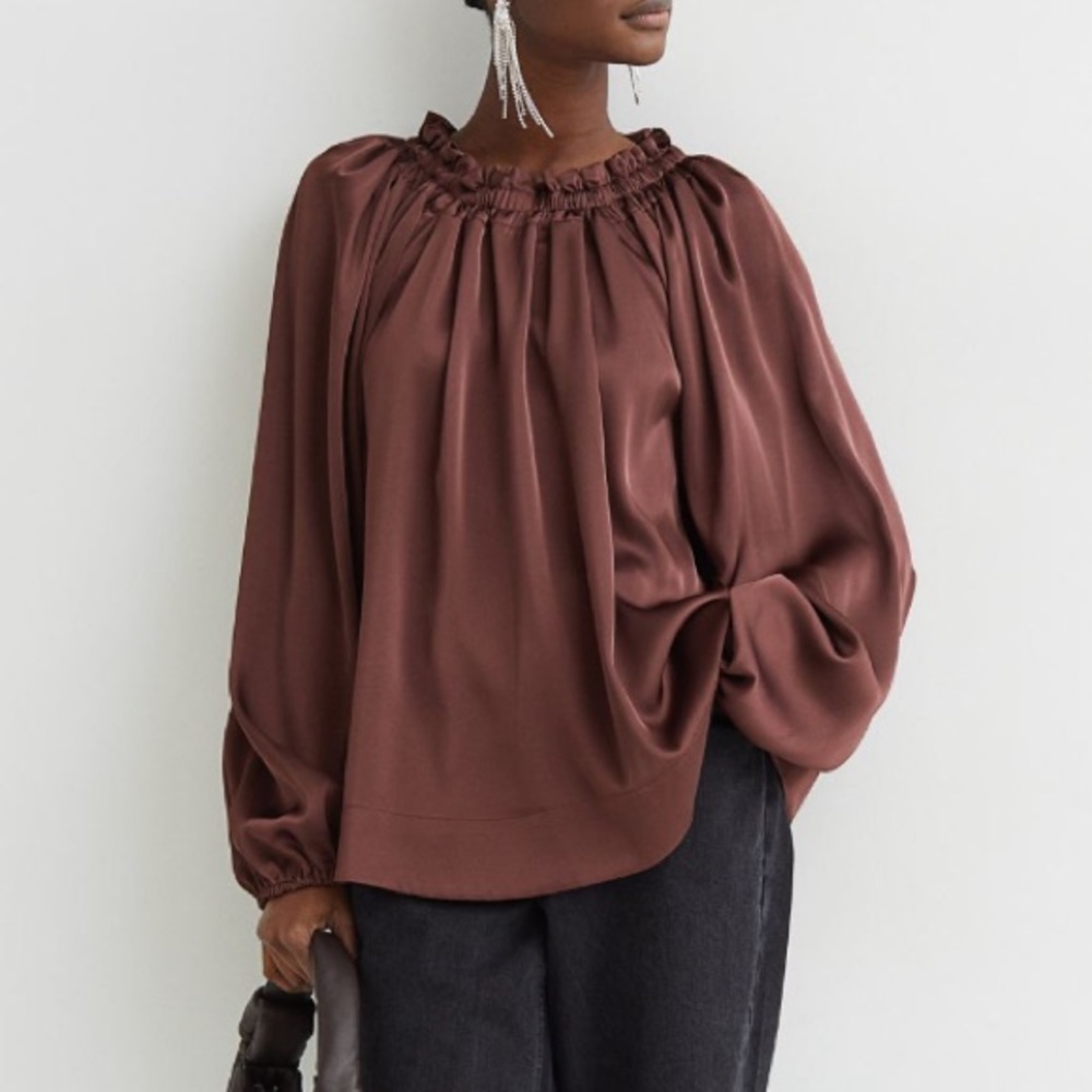 H&M Dark Reddish Brown Balloon Sleeves Blouse Size S